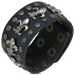 Bracelet cuir noir rivet  fleurs de Lys