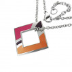 Collier acier chaine et pendentif carr multicolore