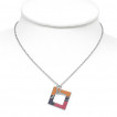 Collier acier chaine et pendentif carr multicolore