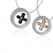 Paire de pendentifs acier  croix encercle