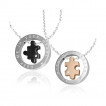 Paire de pendentifs acier  puzzle encercl