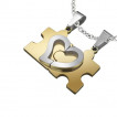 Paire de pendentifs acier puzzle et moitier de coeur