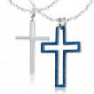 Paire de pendentifs croix argente et croix bleue sable