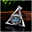 Pendentif homme Triangle  oeil bleu et mains en acier