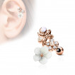 Piercing cartilage duo fleurs et papillon - Cuivr