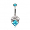 Piercing nombril style victorien  losange bleu surmont de strass clair