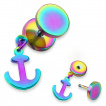 Piercing oreille style faux plug  pendentif ancre de bateau