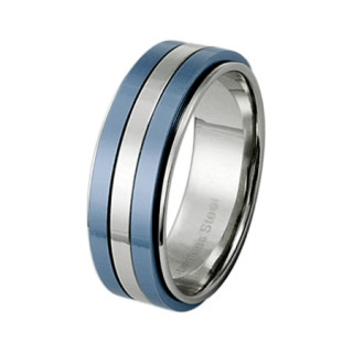 Bague femme acier  bandes bleues