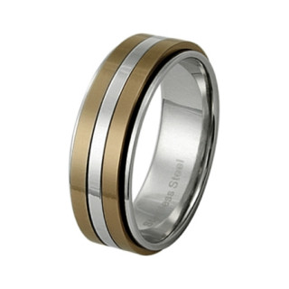 Bague femme acier  bandes bronze