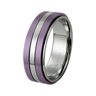 Bague femme acier  bandes violettes