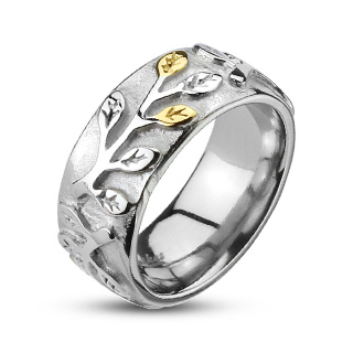 Bague femme acier  branches et feuilles