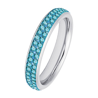 Bague femme acier couronne de pierres aqua