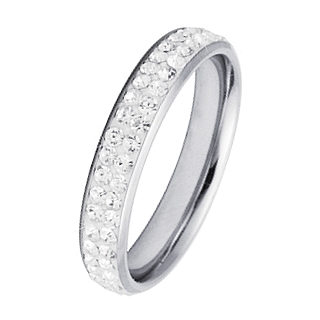 Bague femme acier couronne de pierres claires