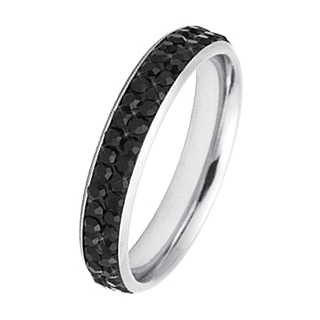 Bague femme acier couronne de pierres noires