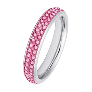 Bague femme acier couronne de pierres roses