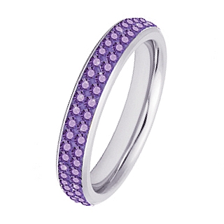 Bague femme acier couronne de pierres violettes