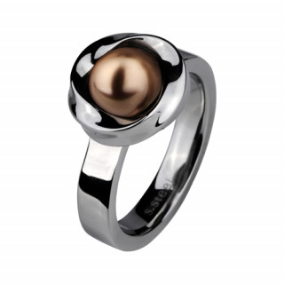 Bague femme acier nid de perle bronze