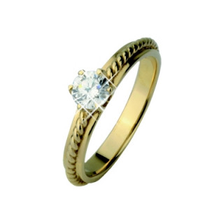 Bague femme acier tresse dore  pierre claire