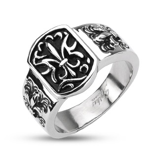 Bague homme acier avec fleur de lys