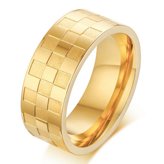 Bague homme acier dor  relief damier