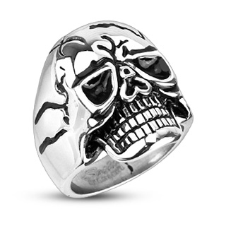 Bague homme acier tte de mort craquele