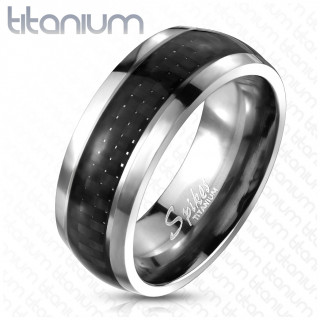 Bague homme en Titane  bande de fibre de carbonne noire