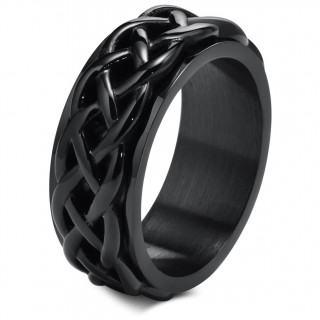 Bague homme noire en acier  racines celtiques (bandeau tournant)