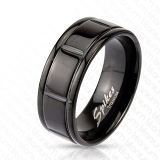 Bague homme titane noire  reliefs gaufrs