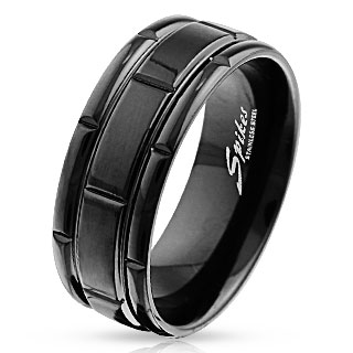 Bague noire en acier  design compartiment