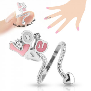 Bague d'ongle avec monogramme "LOVE" et coeur en laiton rhodi