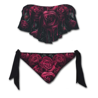 Bikini gothique noir avec roses ensanglantes