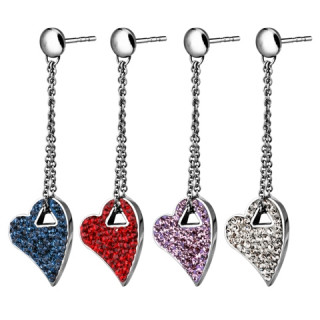 Boucles d'oreilles acier  coeur pav de pierres