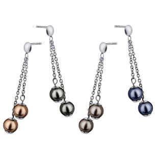 Boucles d'oreilles acier double pendant de perle et chainette