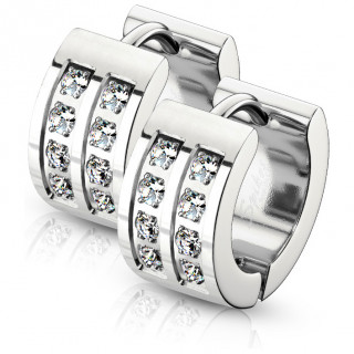 Boucles d'oreilles croles larges en acier Argent  rainures serties