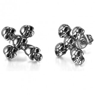 Boucles d'oreilles gothiques acier croix de cranes (Paire)