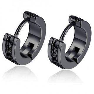 Boucles d'oreilles noires en acier  insert chaine (Paire)