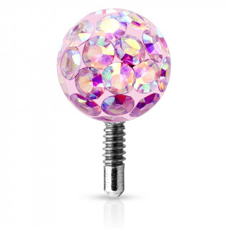 Boule piercing shamballa  tige filete - Rose aurore borale