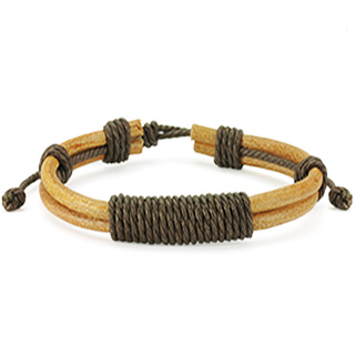 Bracelet en cuir beige avec cordage brun