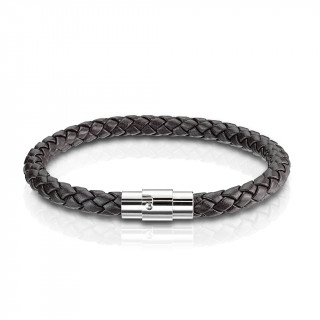 Bracelet homme  tresse similicuir marron et attache inox