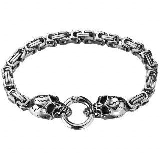 Bracelet homme en acier  maillons et ttes de mort avec fermoir  anneau