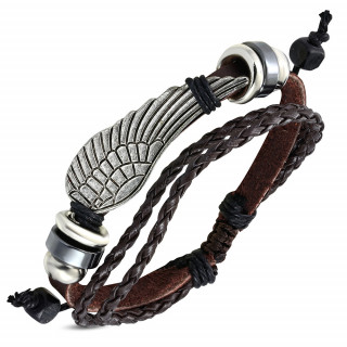 Bracelet homme en cuir  aile d'ange et perles metalliques