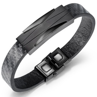 Bracelet homme  plaque d'acier style futuriste noire