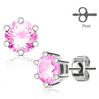 Clous d'oreille acier gemme rose couronne (paire)