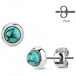 Clous d'oreille acier sertis turquoise (paire)