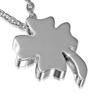 Collier acier chaine et pendentif trfle  4 feuilles