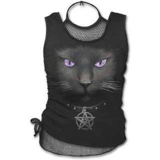 Dbardeur gothique femme  maille filet avec chat noir  pentagramme