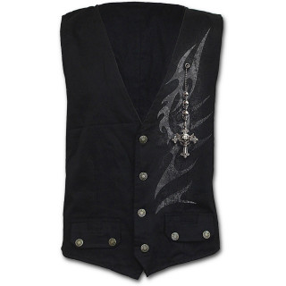 Gilet gothique homme  crane, symbole tribal et fausse broche