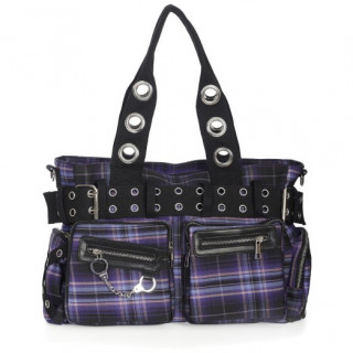 Grand sac gothique-rock toile tartan violet  menottes