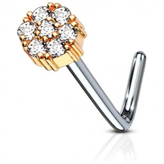 Piercing nez tige "L"  fleur ronde cuivre sertie