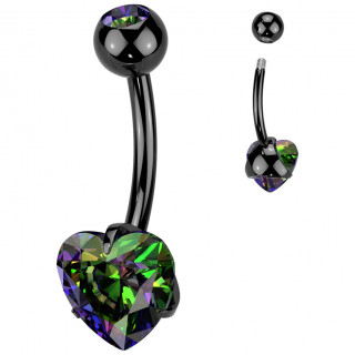 Piercing nombril noir en titane  coeur strass griff Vitrail Medium